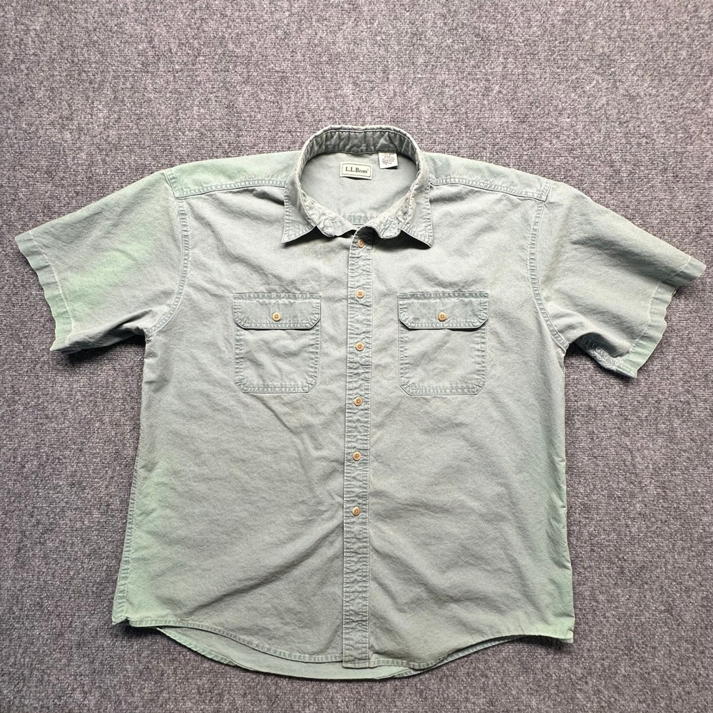 L.L.Bean‎ Mens XL Short Sleeve Button Up Shirt 100% Cotton Made in Canada Faded